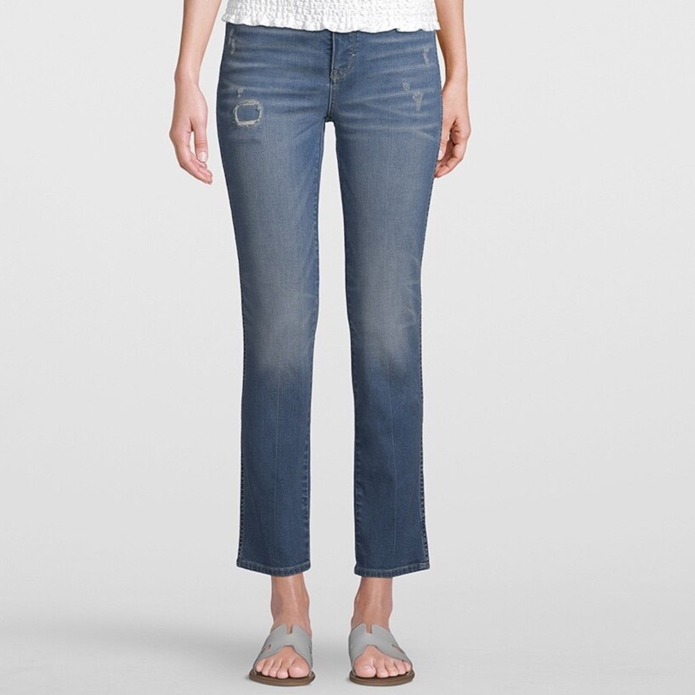 White House Black Market High-Rise Lightly Distressed Straight Crop Jeans